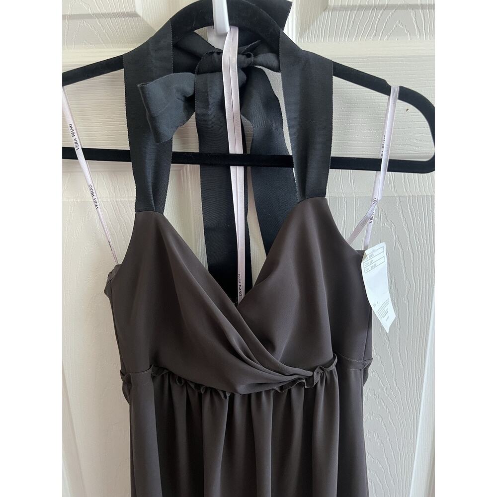 VERA WANG VTG Y2K Brown Chiffon Ruffle Grosgrain Ribbon Neck Babydoll Dress 6 - Picture 3 of 14